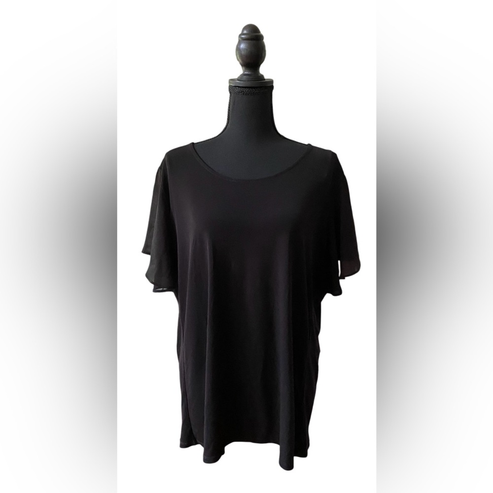 Calvin Klein: Black Flutter Sleeve Women's Top